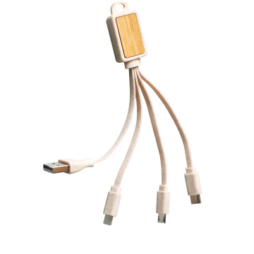 Eco-friendly Wheat Straw&bamboo Biodegradable Cable 3-in-1 wheat straw bamboo charging cable